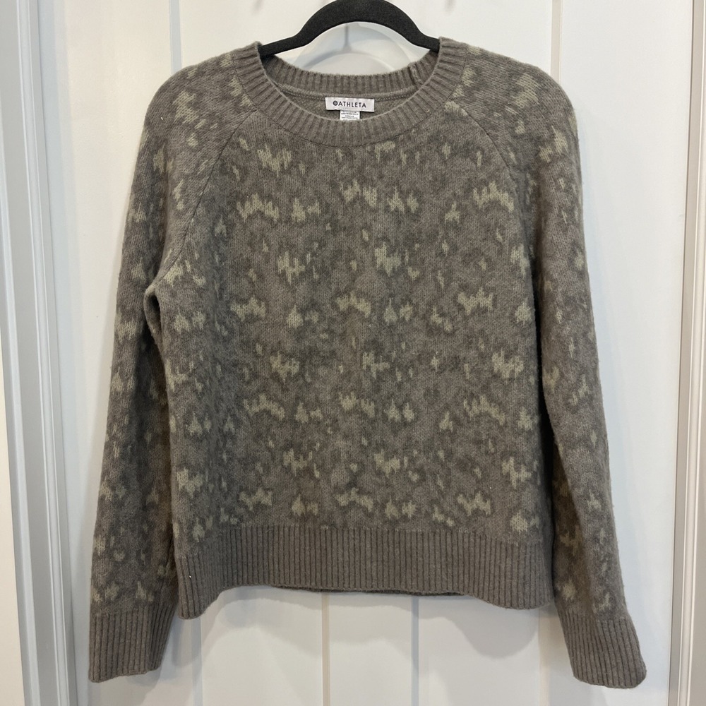 Athleta Women's Merino Extra Fine Wool Blend Hawthorn Crew Gray Sweater Sz Small